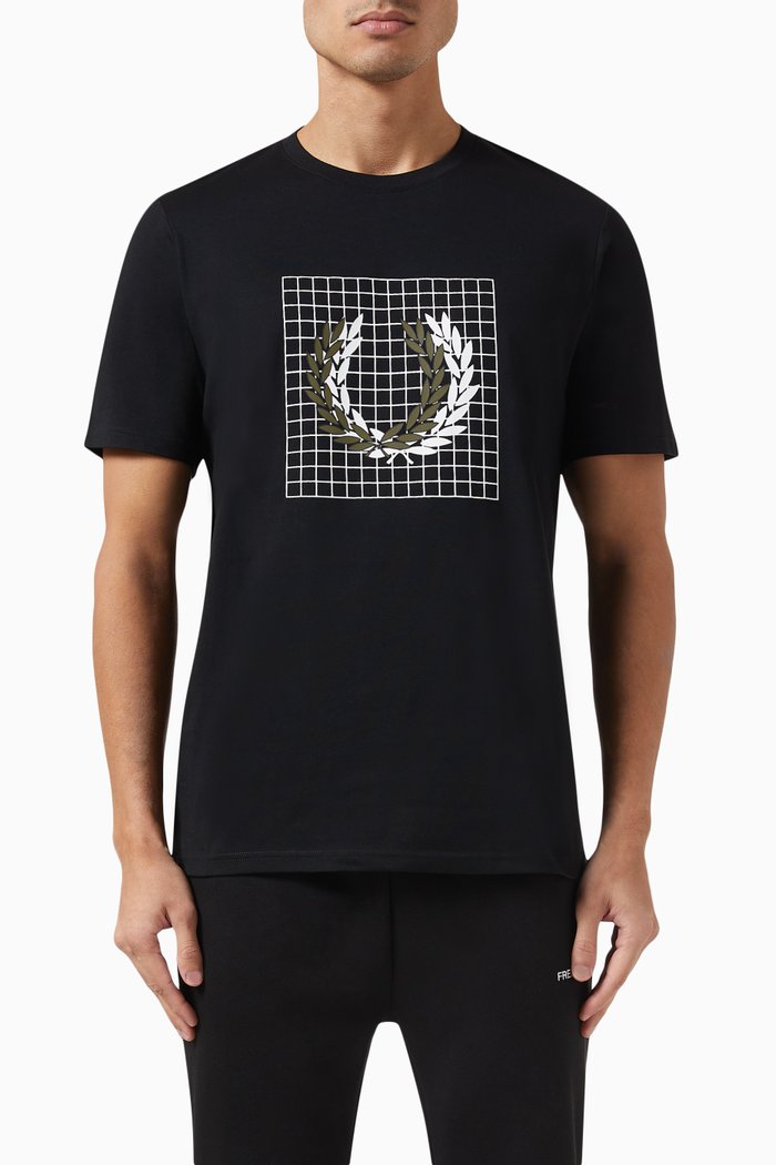 Laurel Wreath Grid T-shirt in Cotton Jersey, Black