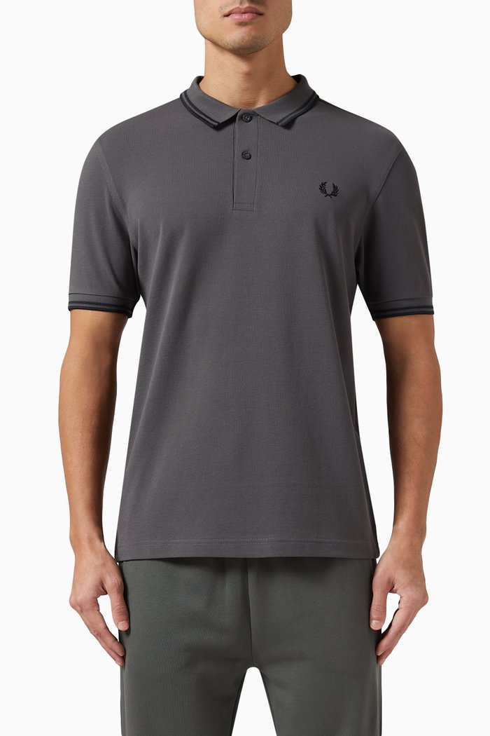 

Back Graphic Logo Polo Shirt in Cotton-piqué, Grey