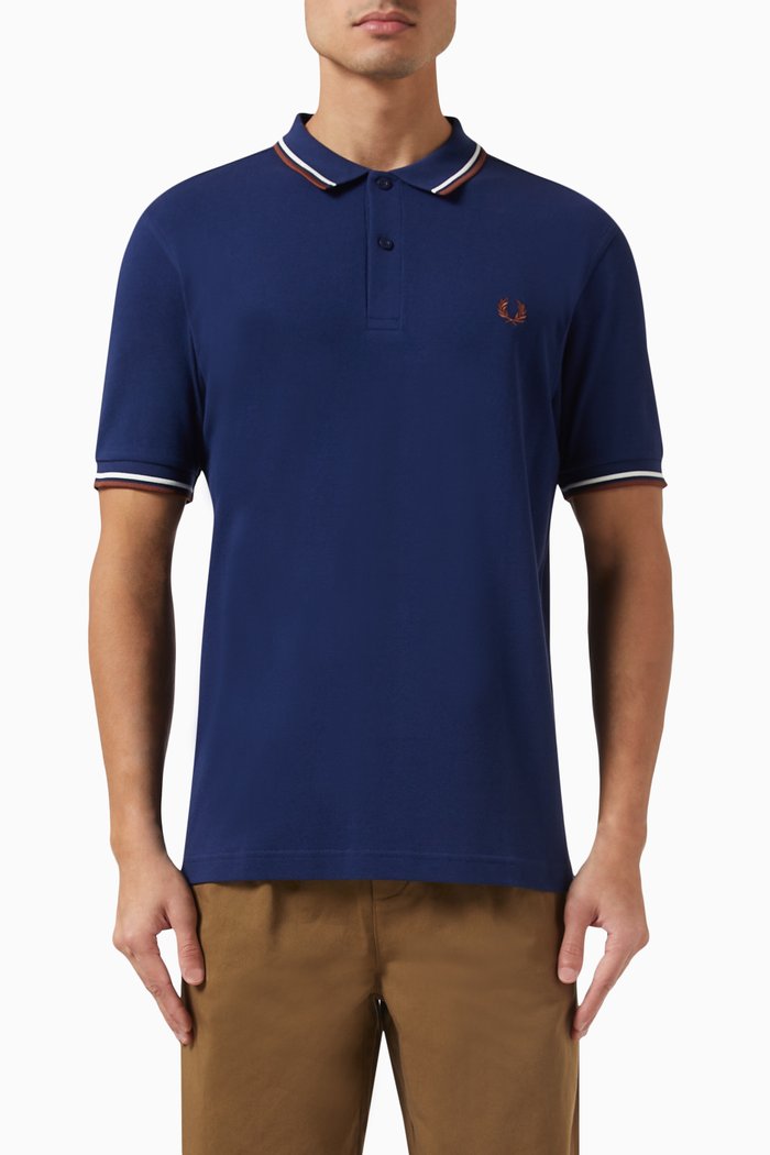 

Twin Tipped Logo Polo Shirt in Cotton Piqué, Blue