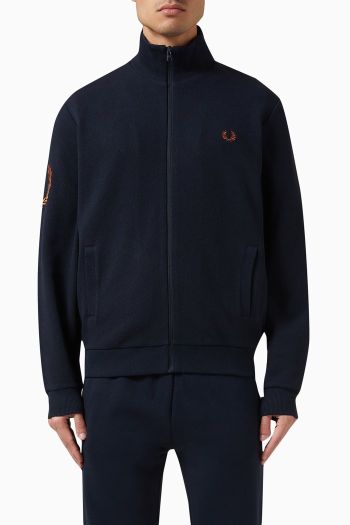 

Laurel Wreath Sleeve Track Jacket in Cotton Blend Twill, Blue