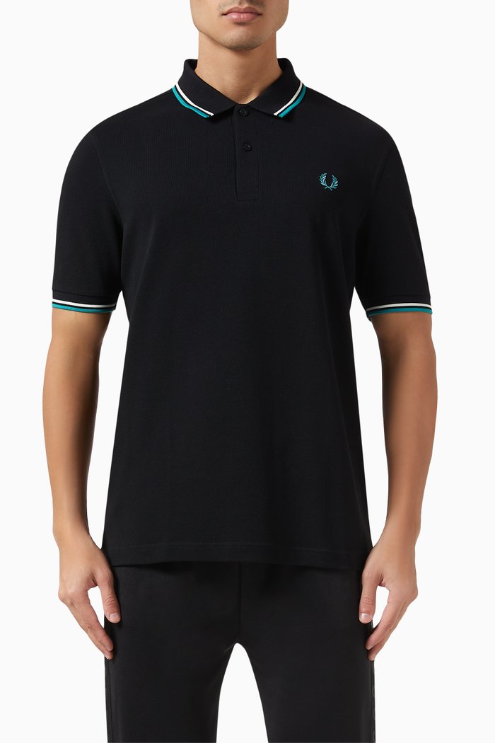 

Twin Tipped Logo Polo Shirt in Cotton Piqué, Black