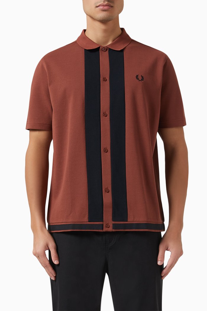 

Contrast-panel Buttoned Polo Shirt in Cotton-piqué, Brown