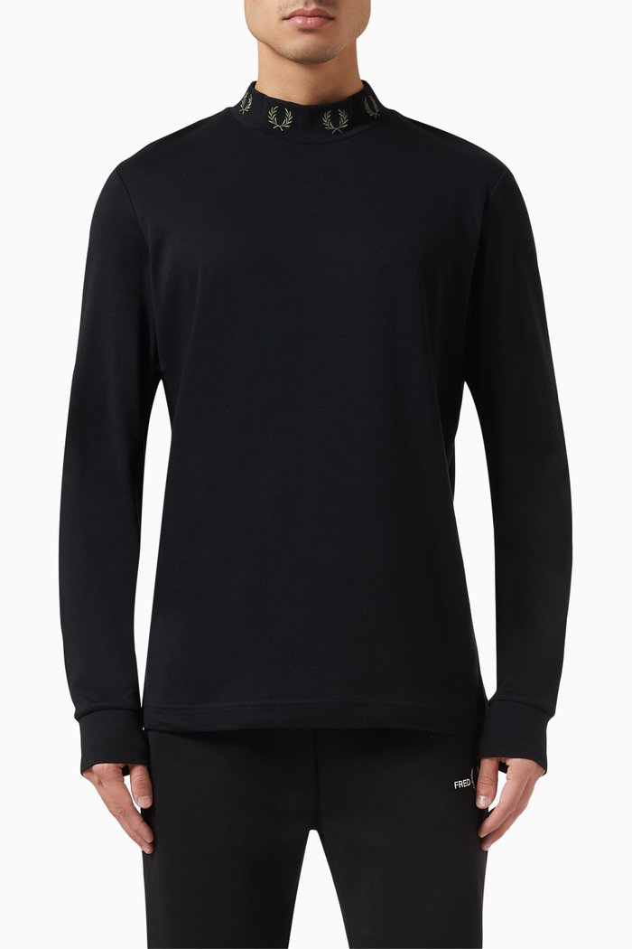 

Laurel Wreath Trim Long Sleeve Top in Cotton, Black