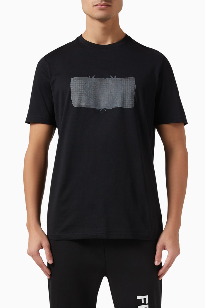 

Layered Graphic T-Shirt in Cotton, Black