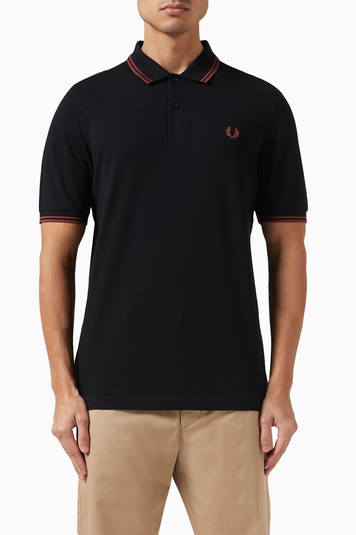 

Twin Tipped Logo Polo Shirt in Cotton Piqué, Black