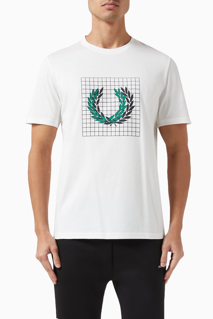 

Laurel Wreath Grid T-Shirt in Cotton, White