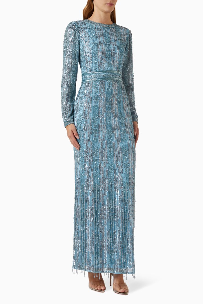 Embellsihed Column Gown, Blue
