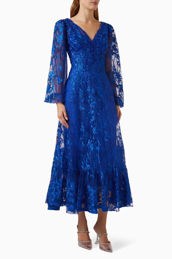

Embellished V-neck Dress, Blue