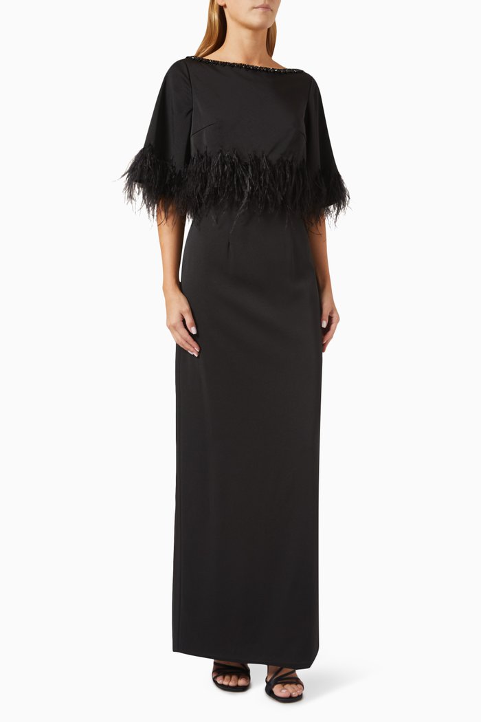 

Crystal & Feather Embellished Maxi Dress, Black