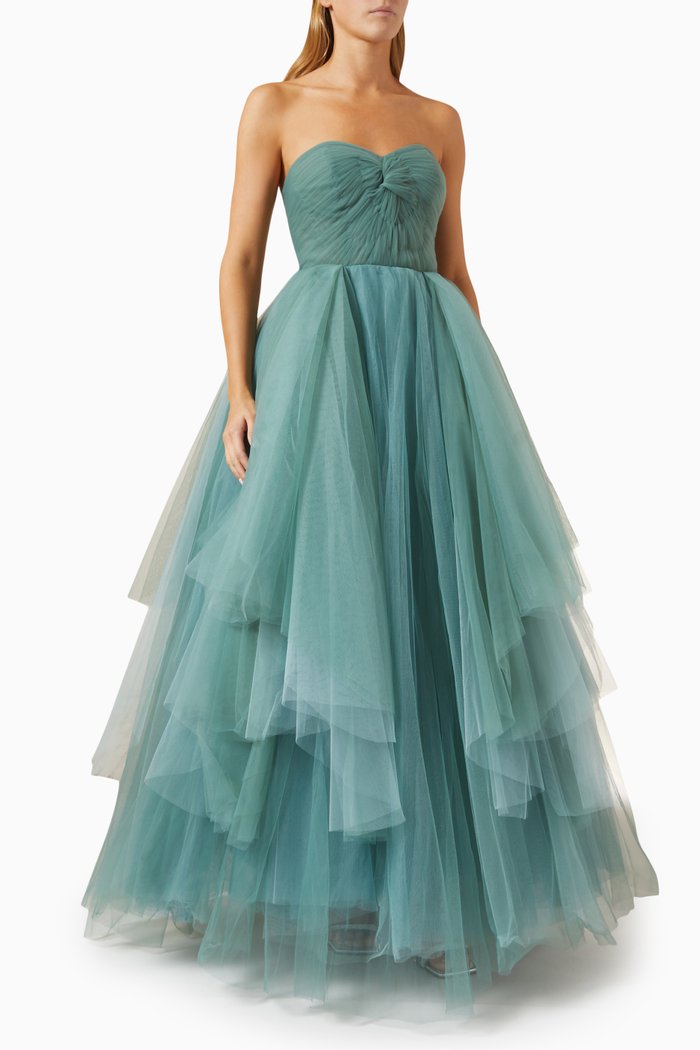 

Bustier Twist Top Ballgown in Tulle, Green