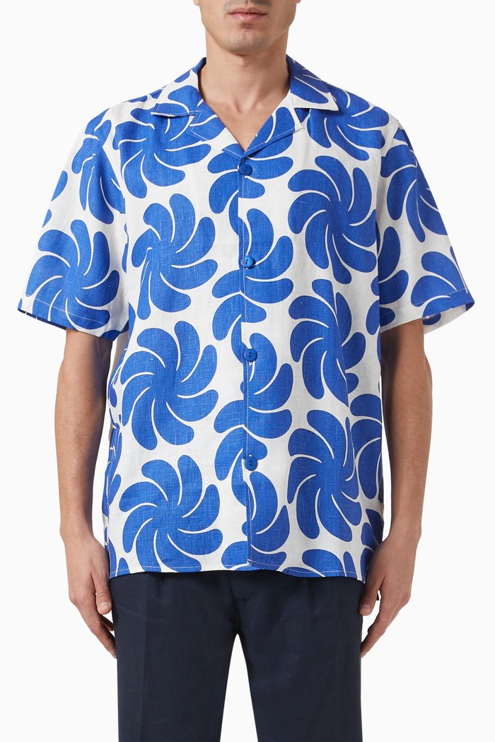 Nebula Printed Shirt in Linen, Blue