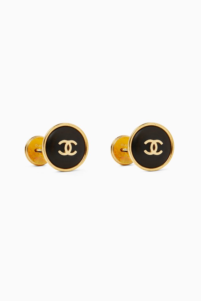 

1980s Cufflinks in Gold-plating and Black Lucite