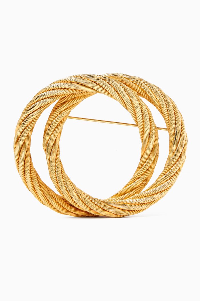 

1980s Vintage Twisted Hoop Brooch, Gold