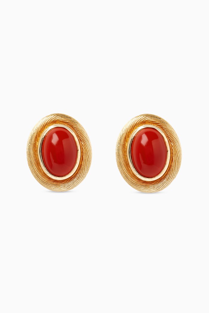 

1980s Vintage Faux Coral Clip-on Earrings, Gold