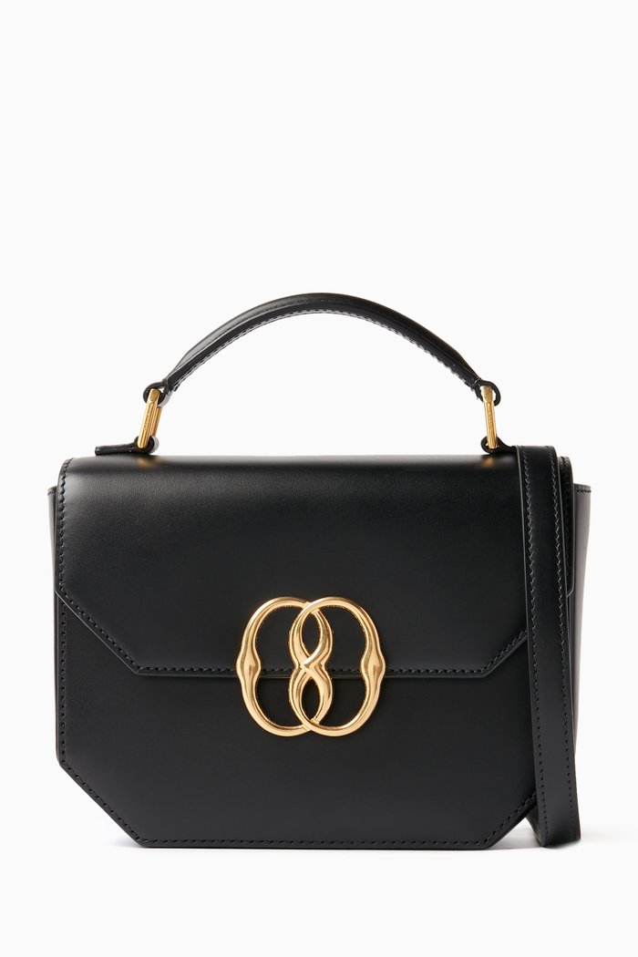 

Mini Emblem Folio Bag in Smooth Leather, Black