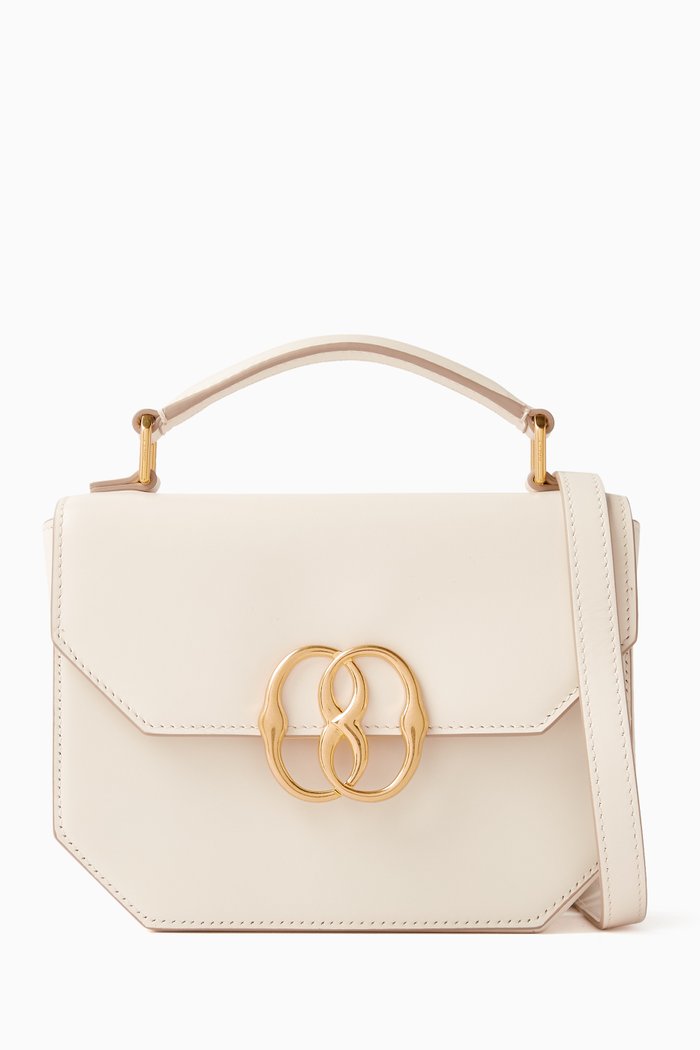 

Mini Emblem Folio Bag in Smooth Leather, Neutral