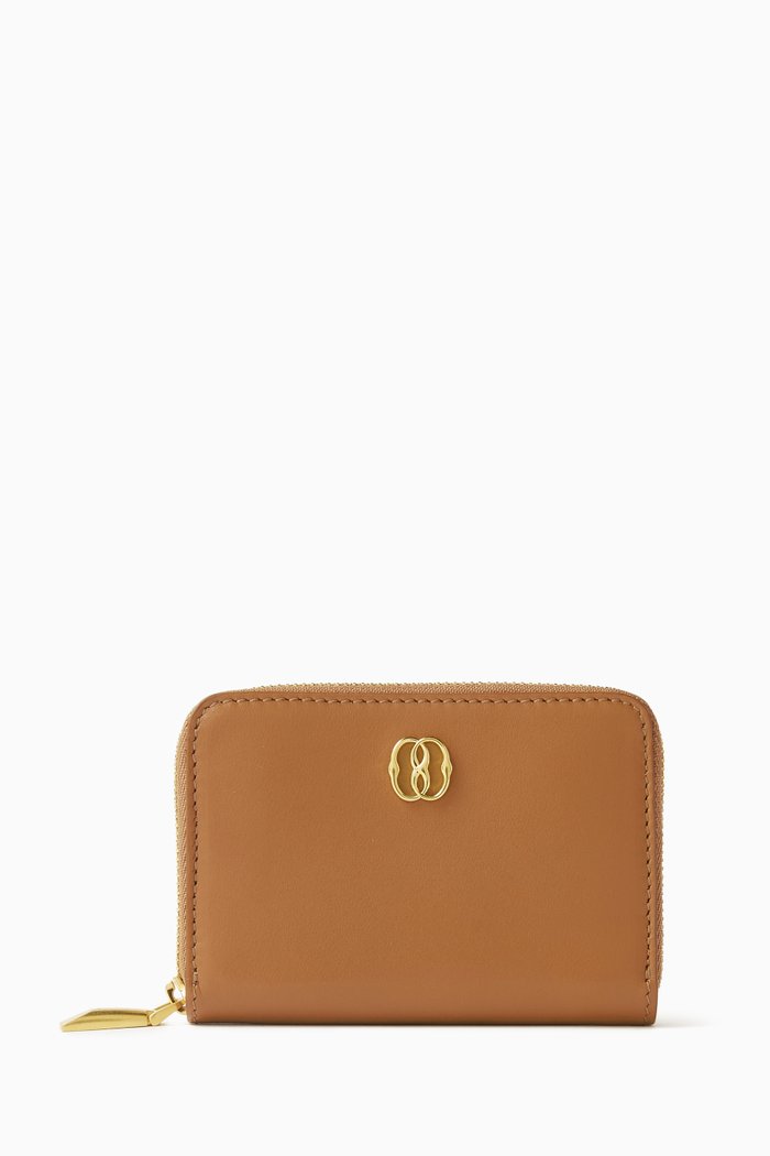 

Emblem Coin Purse in Calfskin Leather, Brown