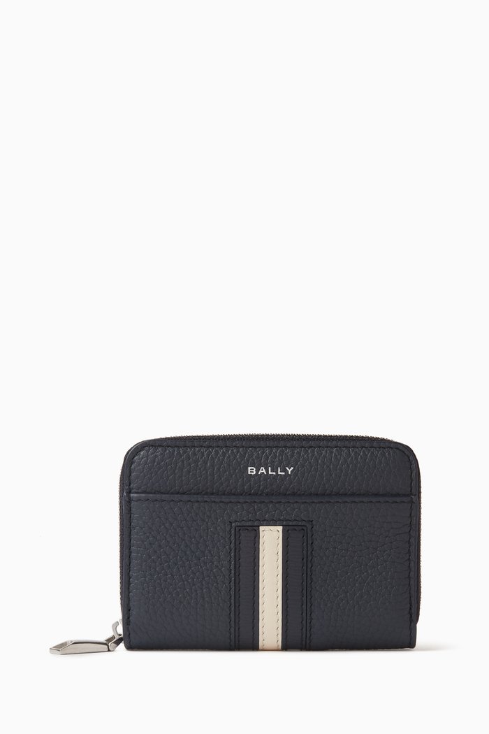 Ribbon Wallet in Calf Leather, Blue
