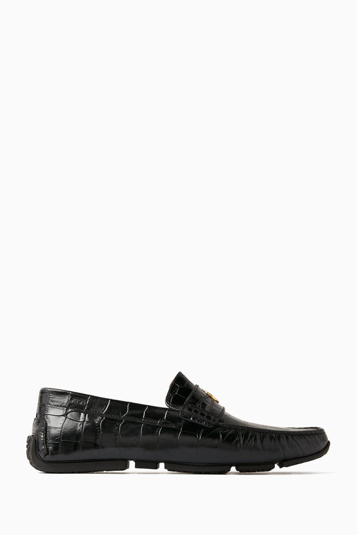 

Paklys Driver Shoes in Croc-embossed Leather, Black