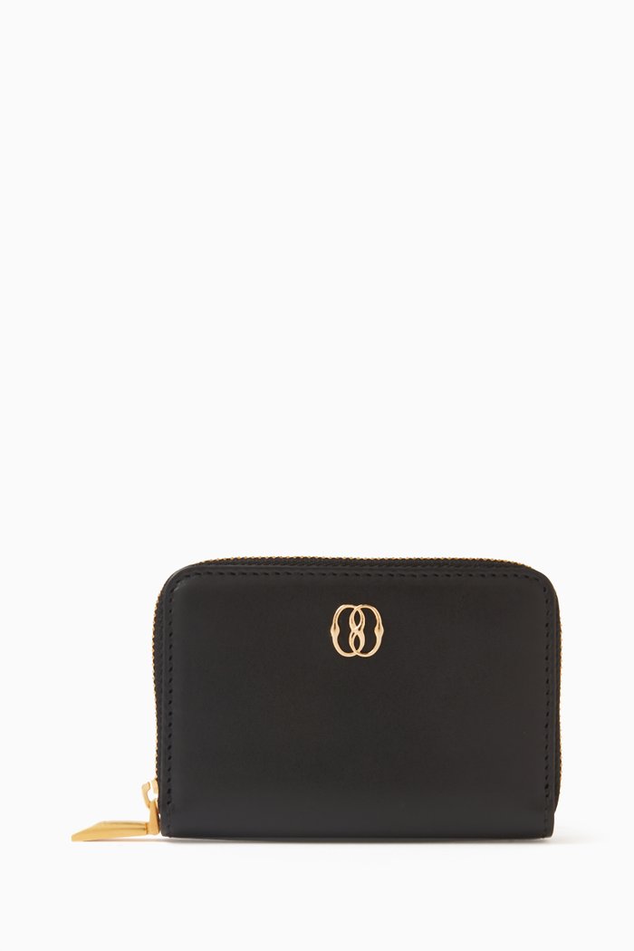Emblem Coin Purse in Calfskin Leather, Black
