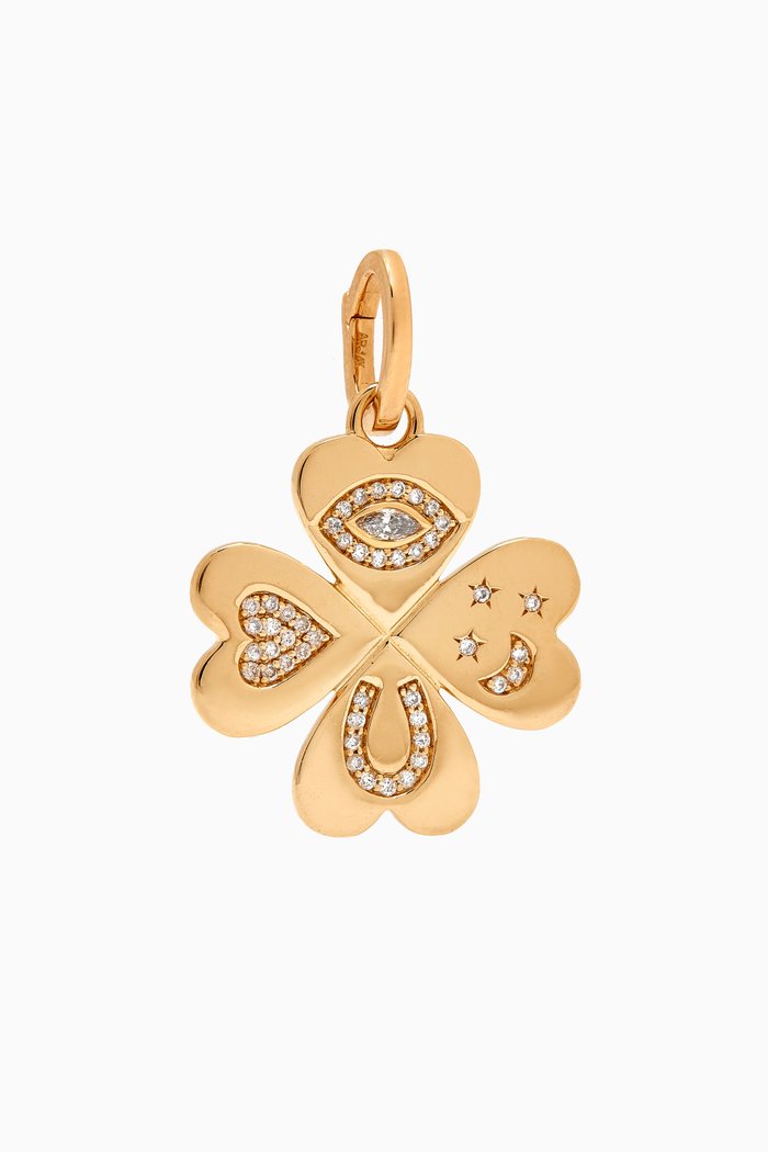 

Good Luck Diamond Clover Hinged Charm Pendant in 14kt Yellow Gold
