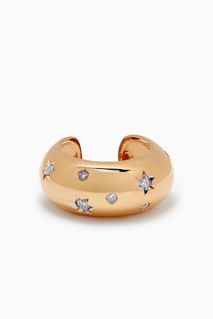 Wide Celestial Diamond Single Ear Cuff in 14kt Yellow Gold
