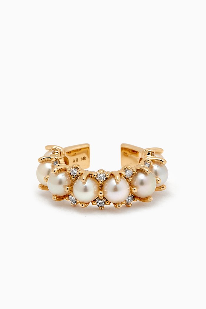 

Pearl & Diamond Single Ear Cuff in 14kt Yellow Gold