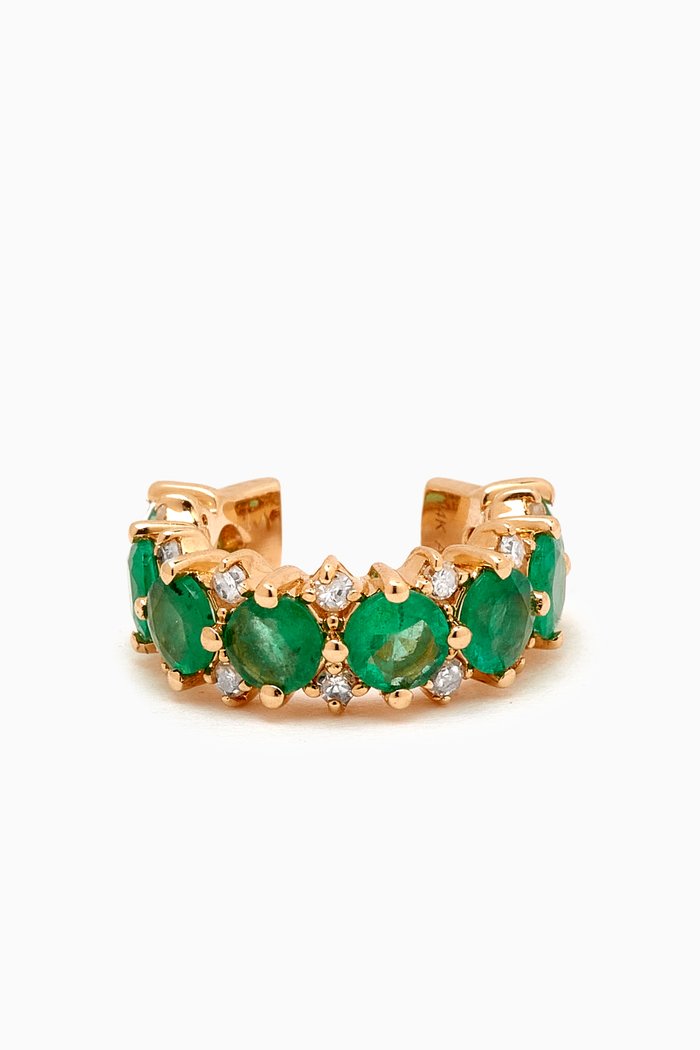 Emerald & Diamond Round Single Ear Cuff in 14kt Yellow Gold