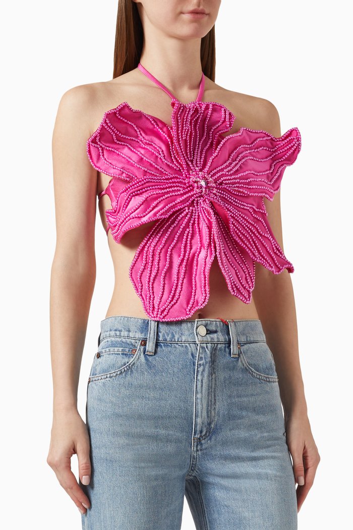 

Hand-beaded Floral Top, Pink