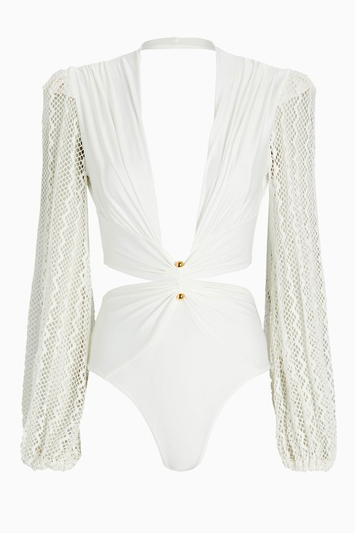 

Plunge One-piece Swimsuit in Stretch-lycra, White