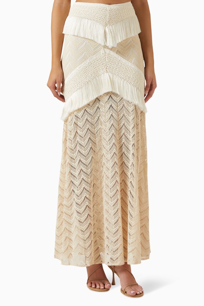 

Fringe Trim Maxi Skirt, Neutral
