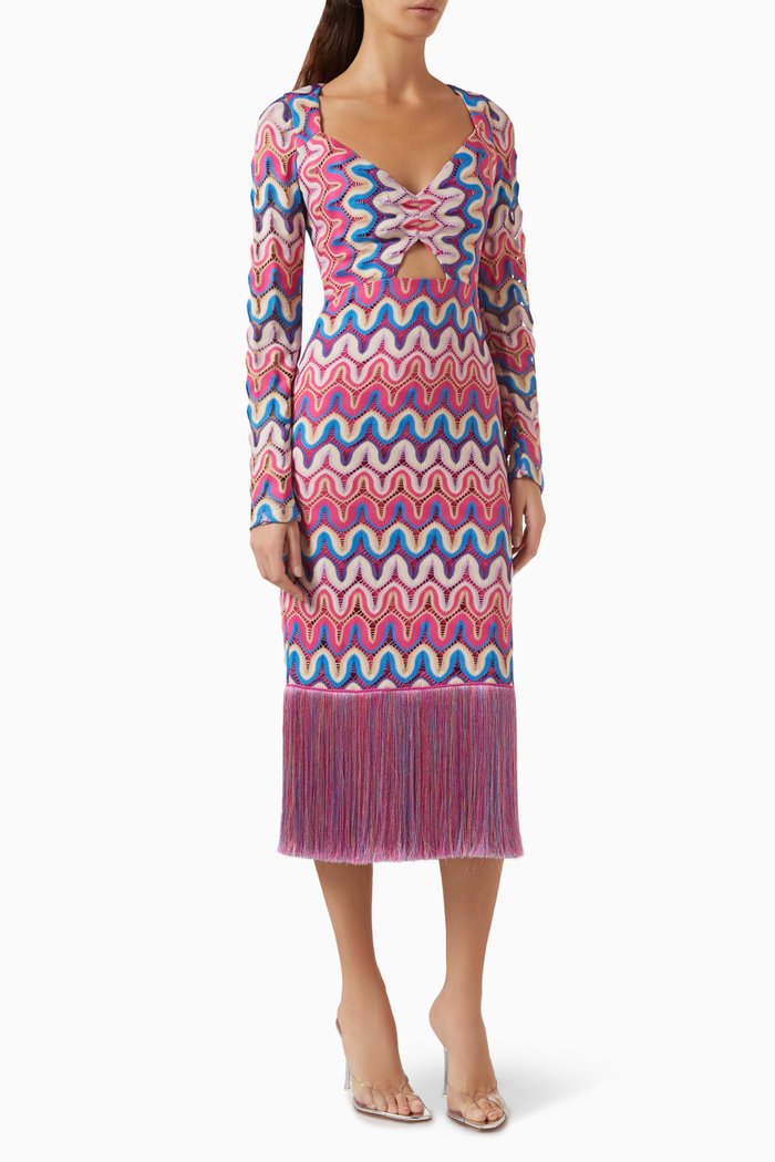 

Cut-out Fringe Trim Midi Dress in Crochet, Pink