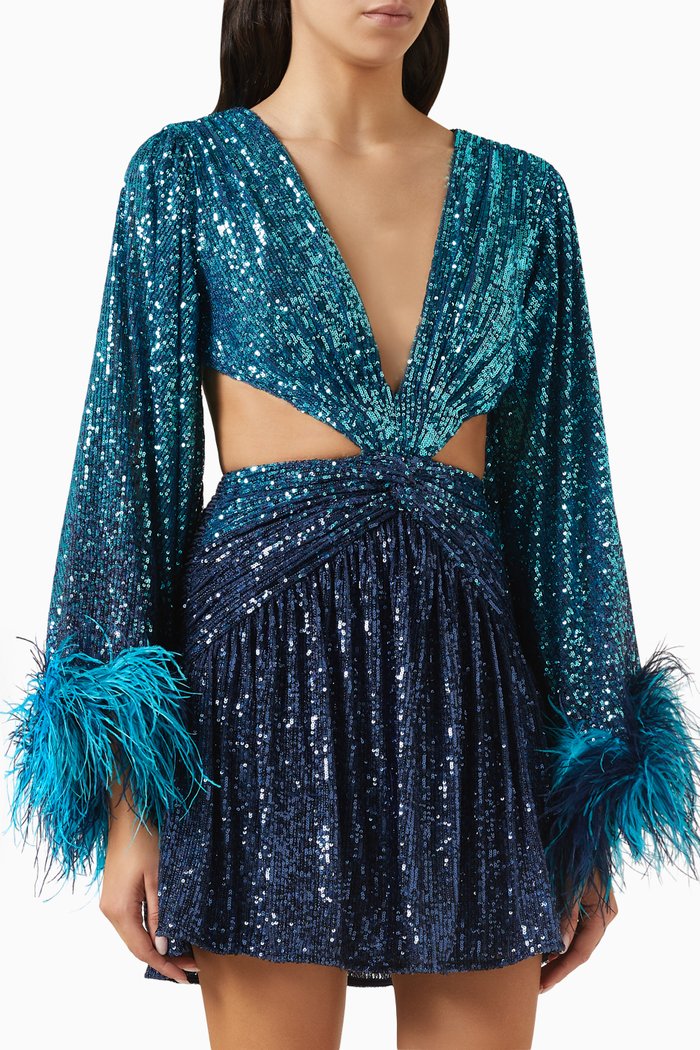 Ombre Cut-out Mini Dress in Sequin, Blue