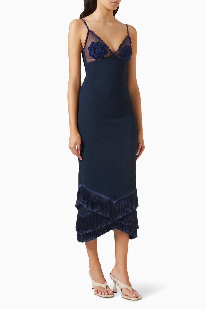 

Embroidered Midi Dress, Blue