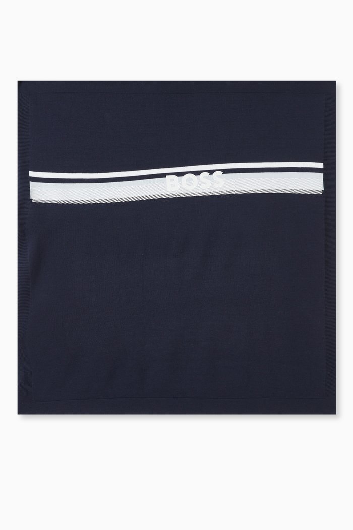 

Striped Logo Blanket in Cotton, Blue