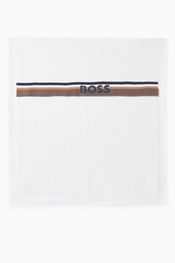 

Striped Logo Blanket in Cotton, White