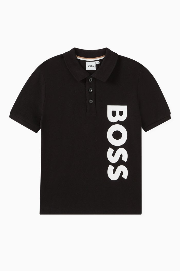 

Logo Print Polo Shirt in Cotton Pique, Black
