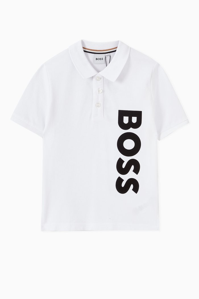 

Logo Print Polo in Cotton Pique, White