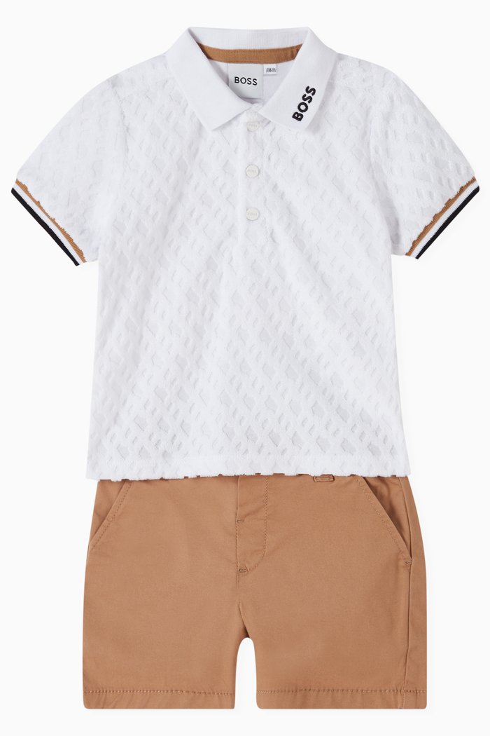 

Monogram Polo & Shorts Set in Organic-cotton Blend, White