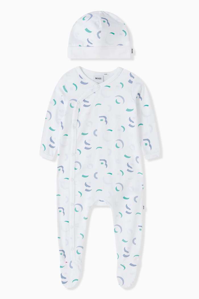 Logo-print Pyjama & Hat Set in Organic Cotton, White