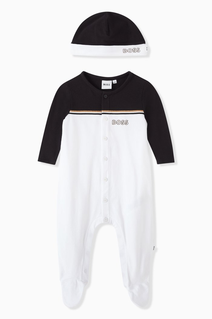 Two-tone Pyjama & Hat Set in Cotton-pique, White
