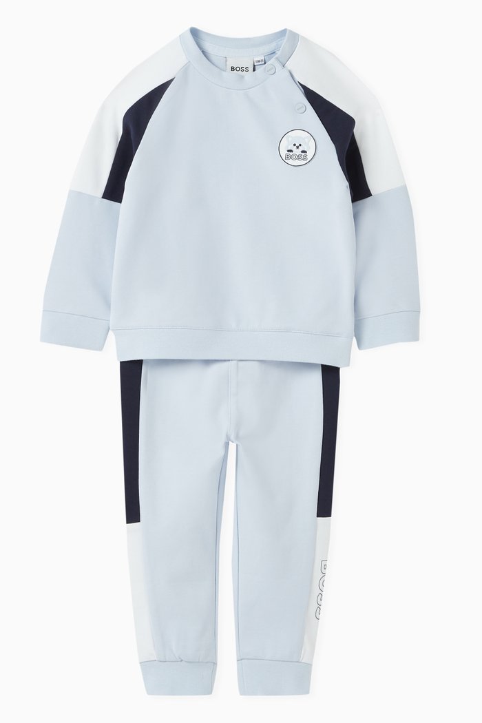

Striped Sweatshirt & Sweatpants Set in Cotton, Blue