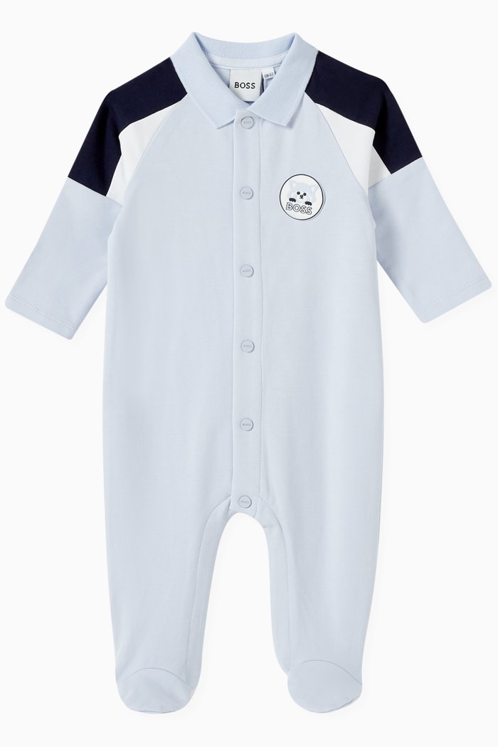 

Logo-patch Sleepsuit in Cotton, Blue