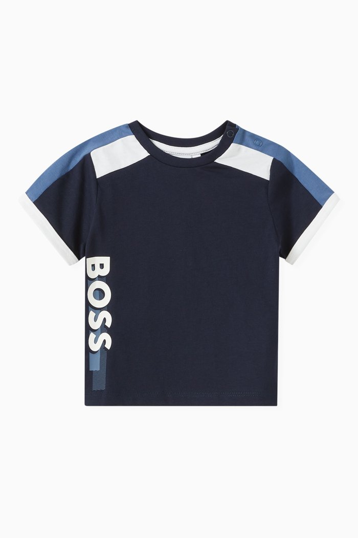 Stripe Logo-print T-shirt in Cotton, Blue