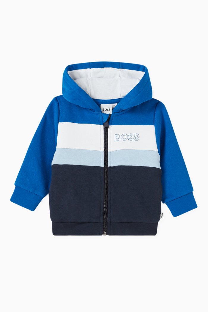 

Colour-block Logo Hoodie in Cotton Fleece, Blue