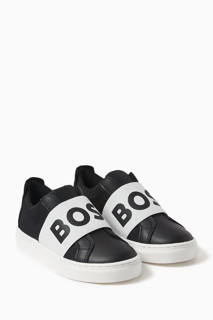 

Logo-print Low-top Sneakers in Leather & Canvas, Black