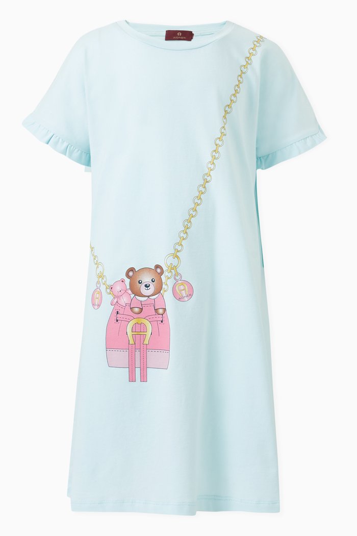 

Bag-print Dress in Cotton-jersey, Blue