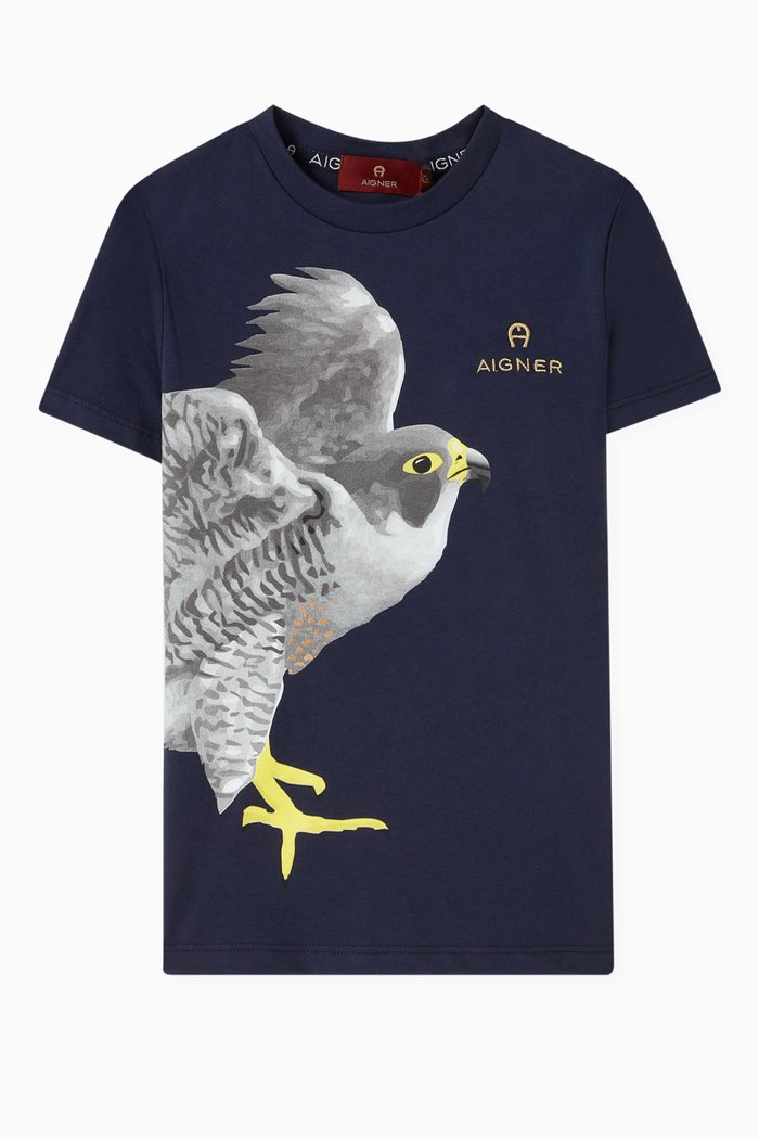 

Bird-print T-Shirt in Cotton Jersey, Blue