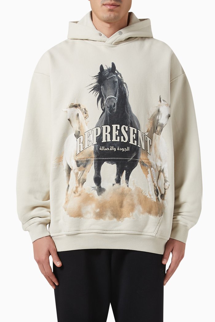 

Arabian Horses Hoodie in Loopback Cotton, Neutral