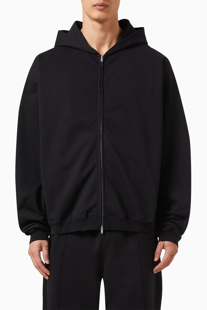 

Initial Zip-up Hoodie in Cotton, Black